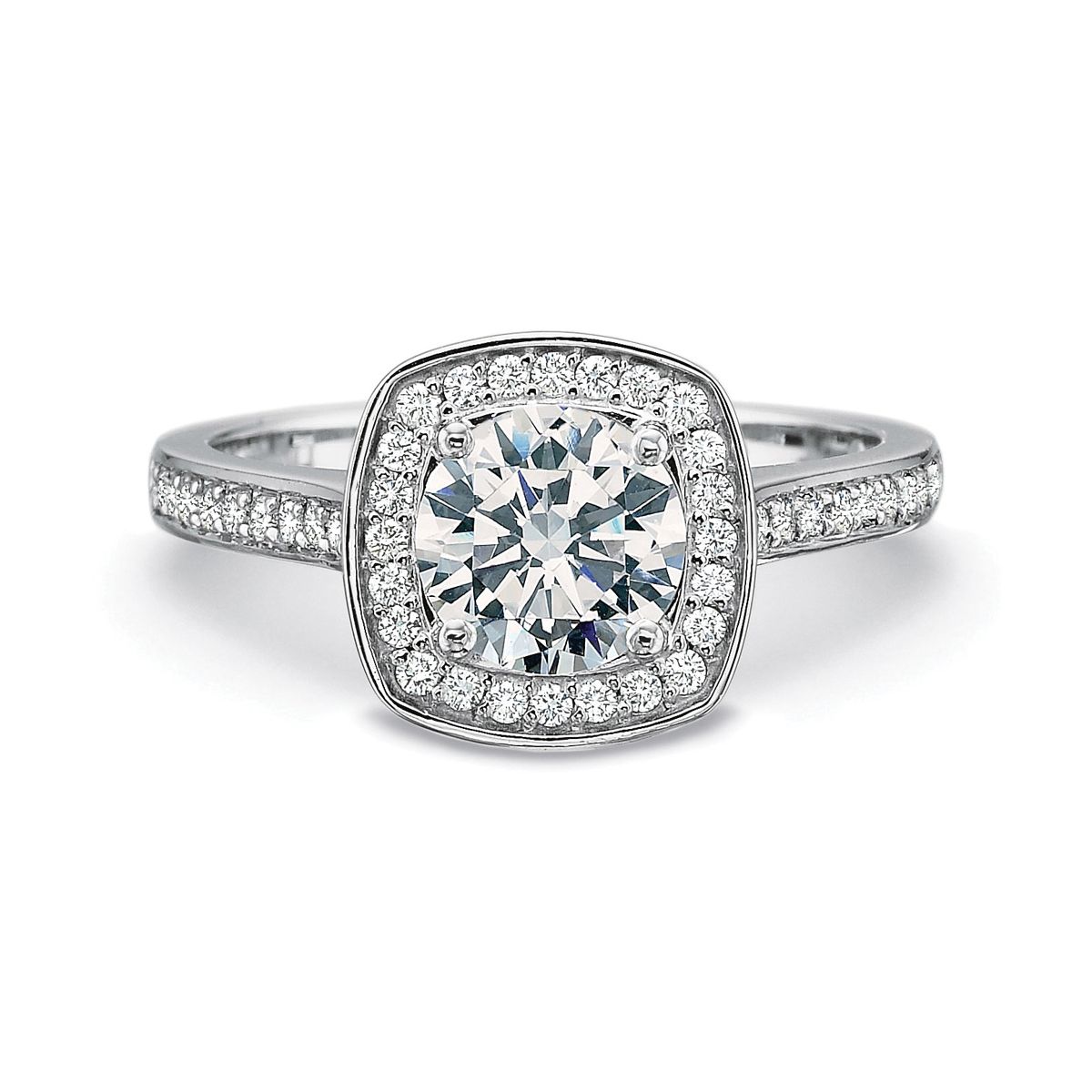 Platinum Diamond Cushion Shaped Halo & Shank Ring Setting, 0.41cttw