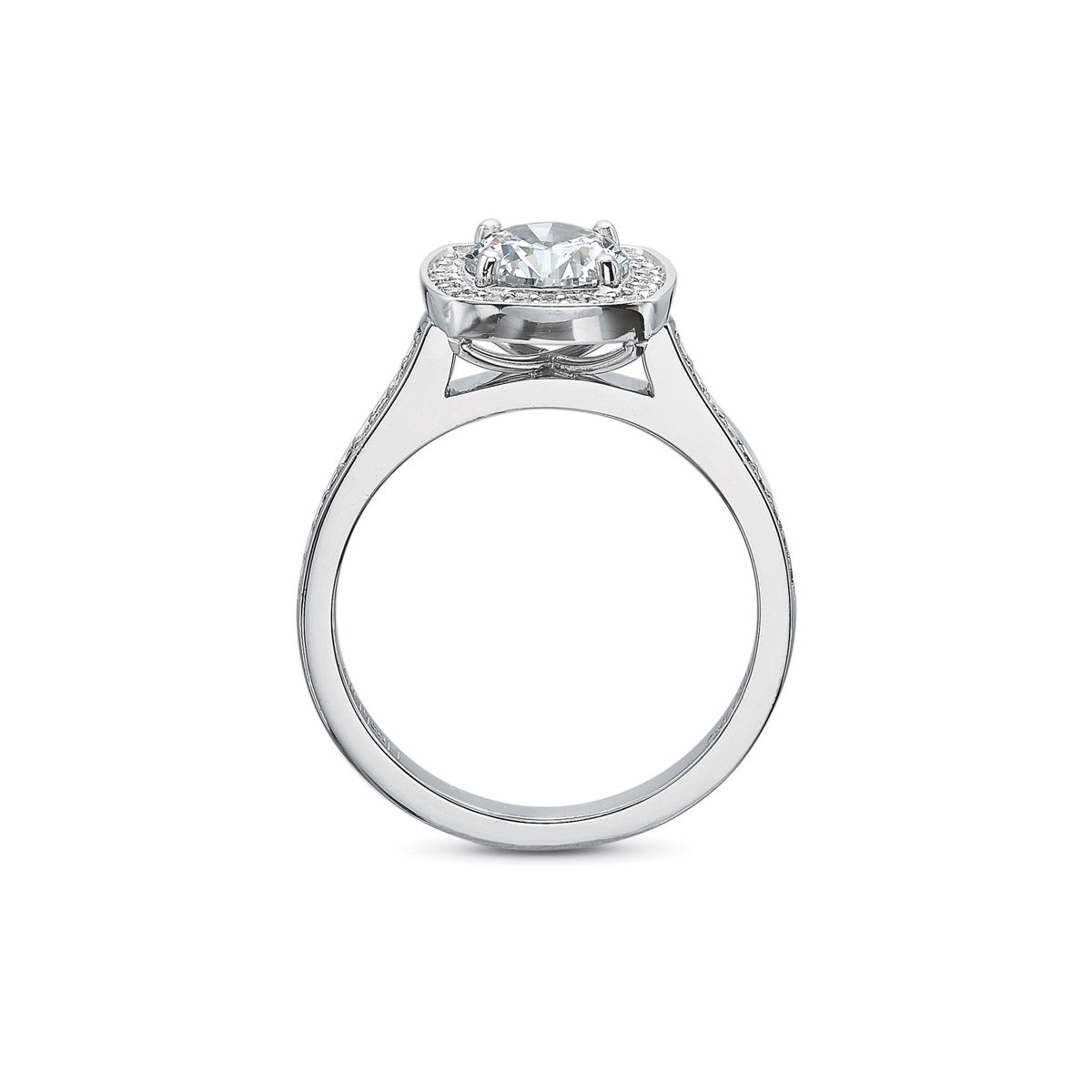 Platinum Diamond Cushion Shaped Halo & Shank Ring Setting, 0.41cttw