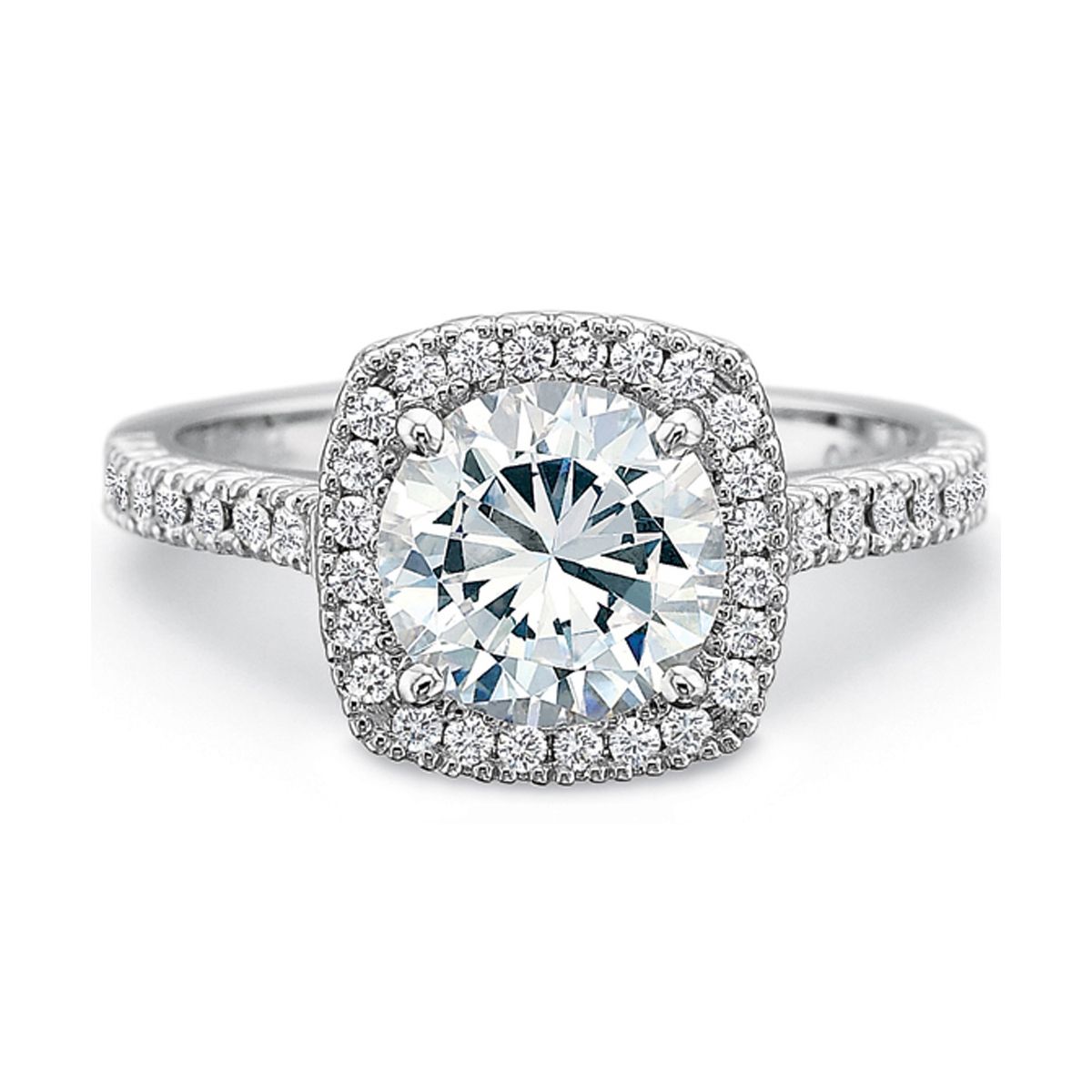 18K White Gold Petite Flush Fit Diamond Halo and Shank Ring Setting