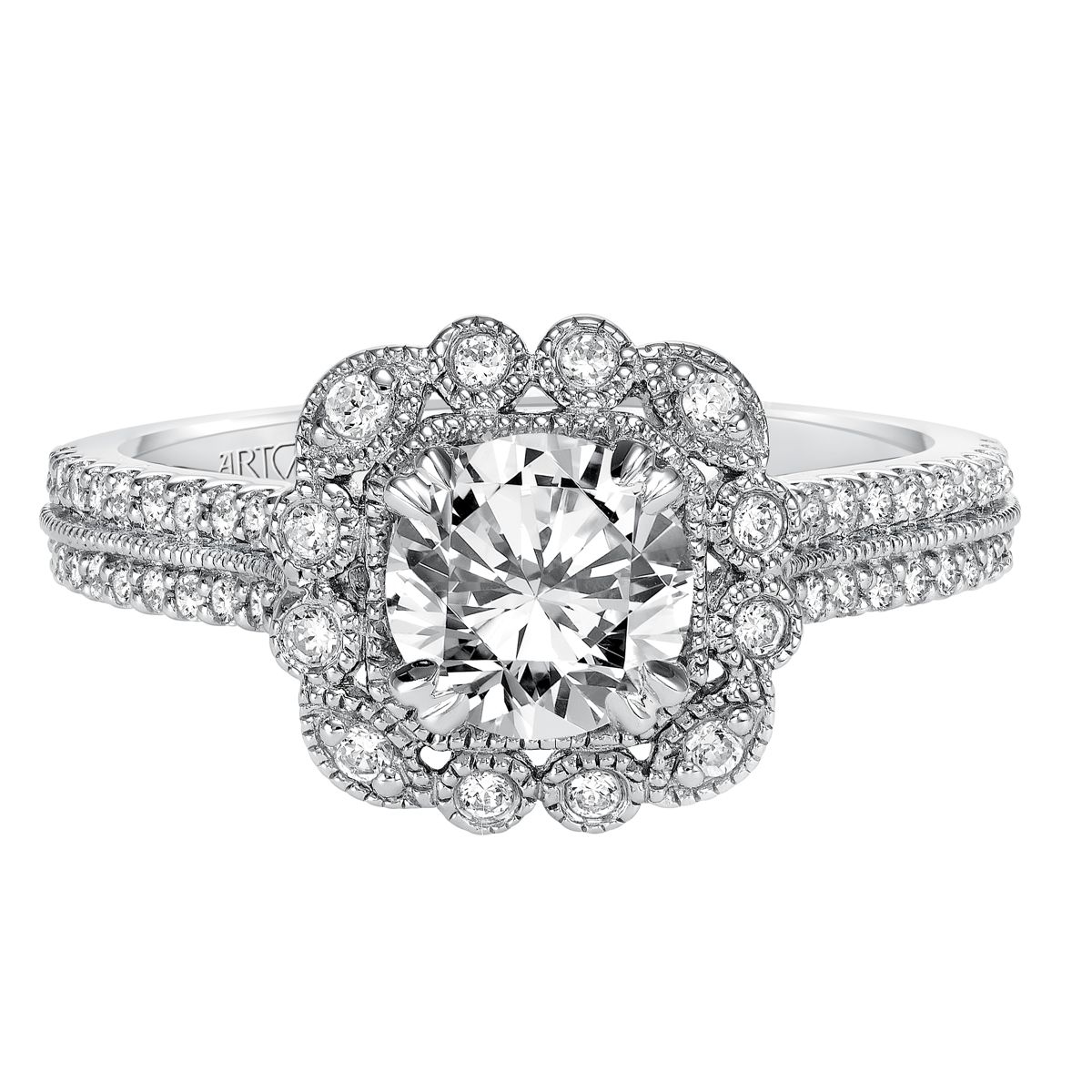 ArtCarved Jasmine Diamond Engagement Ring Setting in White Gold, 0.33 aptw