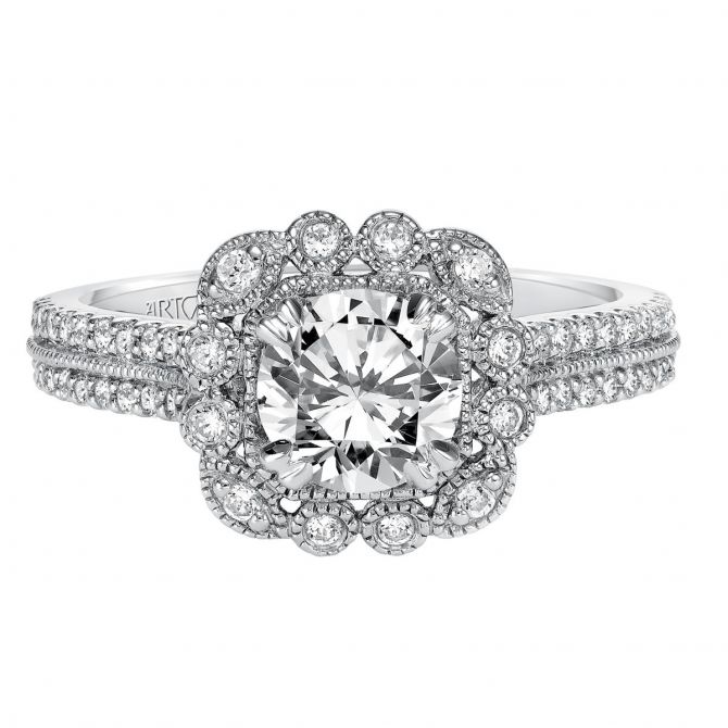 ArtCarved Jasmine Diamond Engagement Ring Setting in White Gold, 0.33 aptw