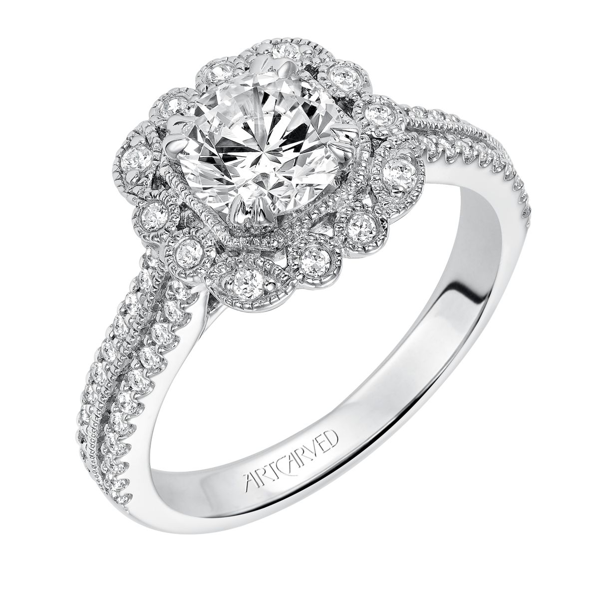 ArtCarved Jasmine Diamond Engagement Ring Setting in White Gold, 0.33 aptw
