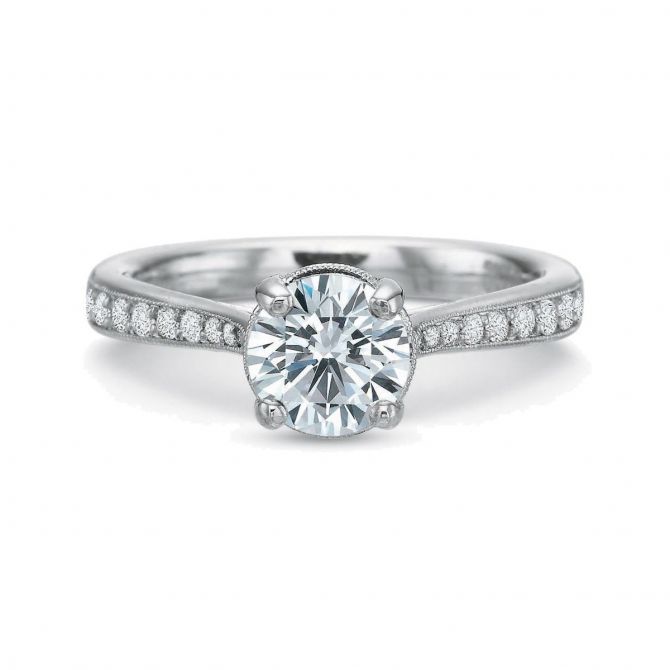 18K White Gold Milgrain Edge Diamond Ring Setting, 0.28cttw