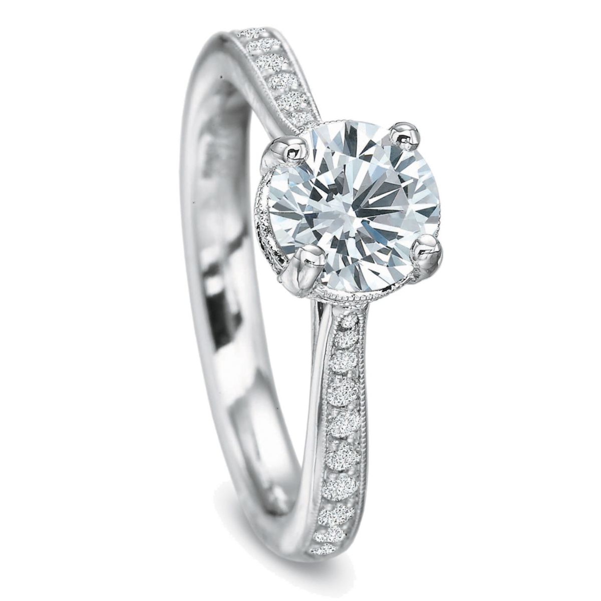 18K White Gold Milgrain Edge Diamond Ring Setting, 0.28cttw