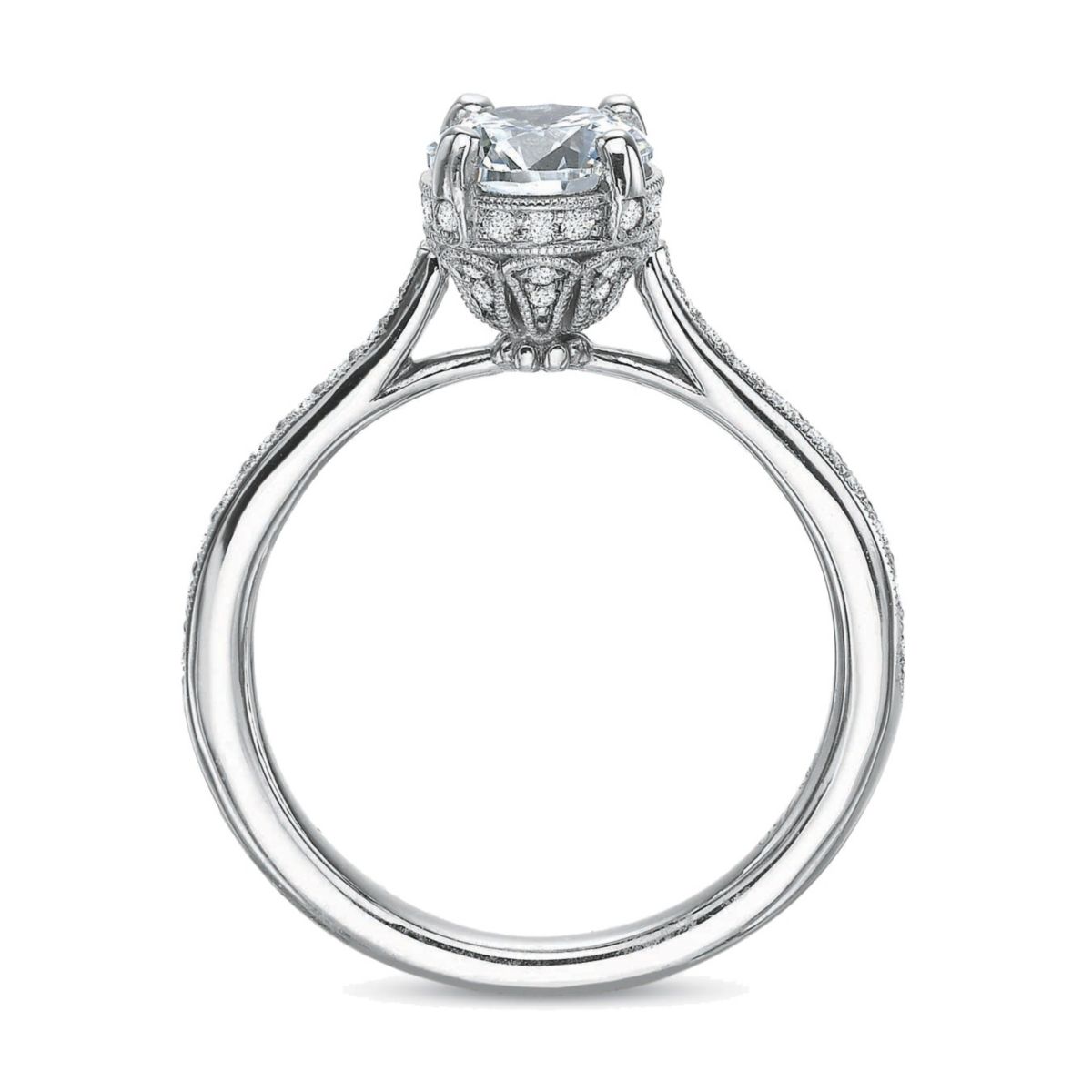 18K White Gold Milgrain Edge Diamond Ring Setting, 0.28cttw