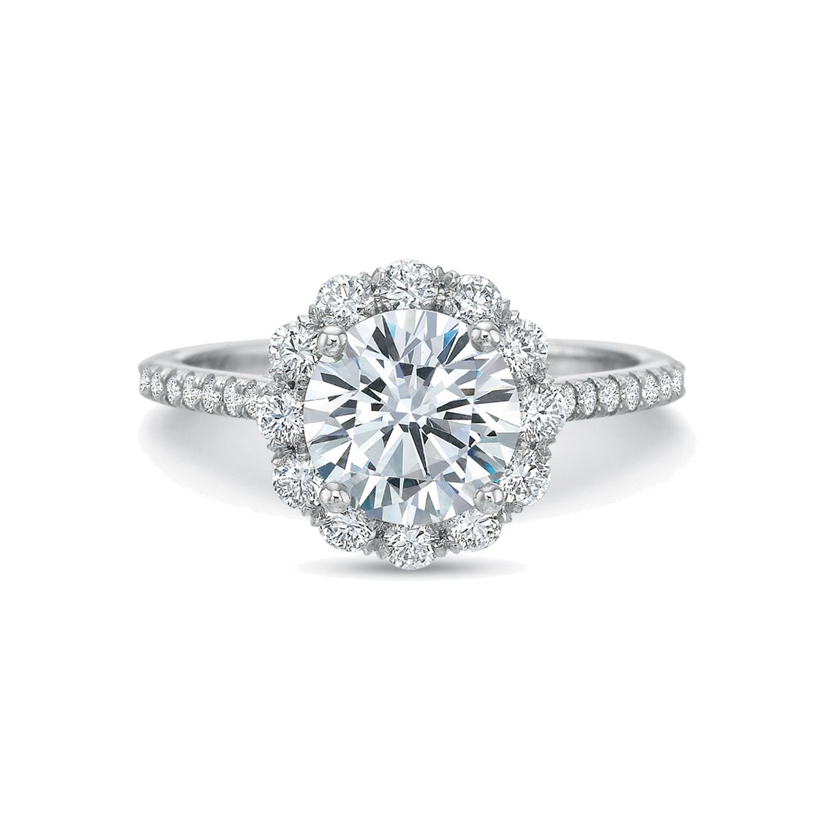 18K White Gold Diamond Halo Ring Setting With Floral Gallery, 0.70cttw