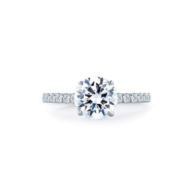 A. Jaffe 18K White Gold Statement Round Quilted Engagement Ring Setting, 0.44aptw