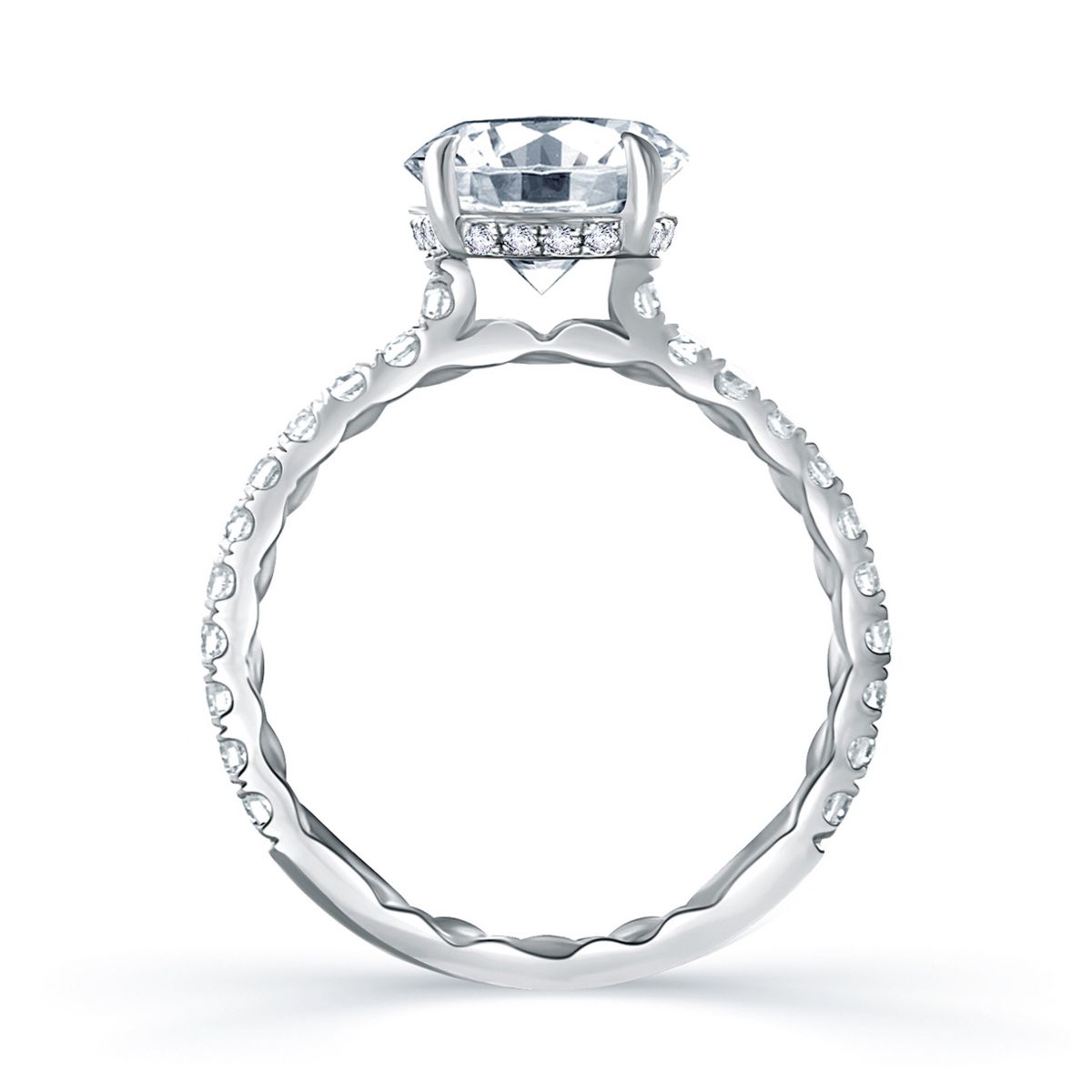 A. Jaffe 18K White Gold Statement Round Quilted Engagement Ring Setting, 0.44aptw