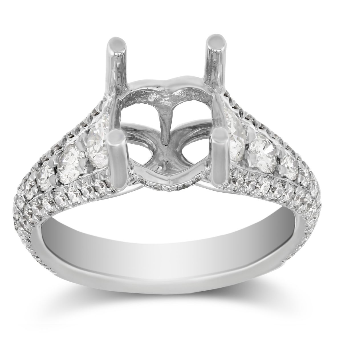 18K White Gold Three Row Diamond Ring Setting