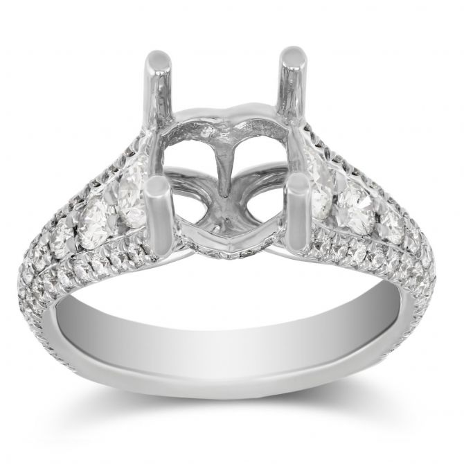 18K White Gold Three Row Diamond Ring Setting