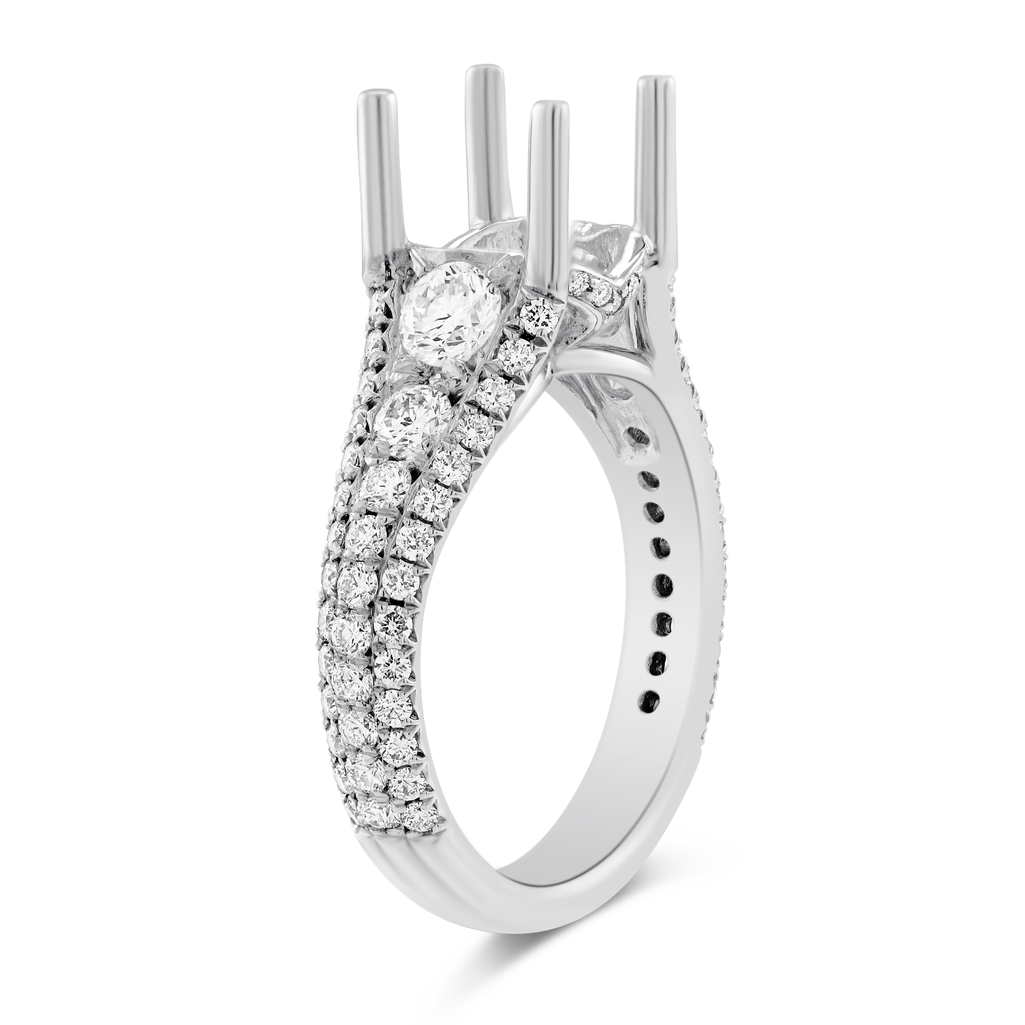 18K White Gold Three Row Diamond Ring Setting