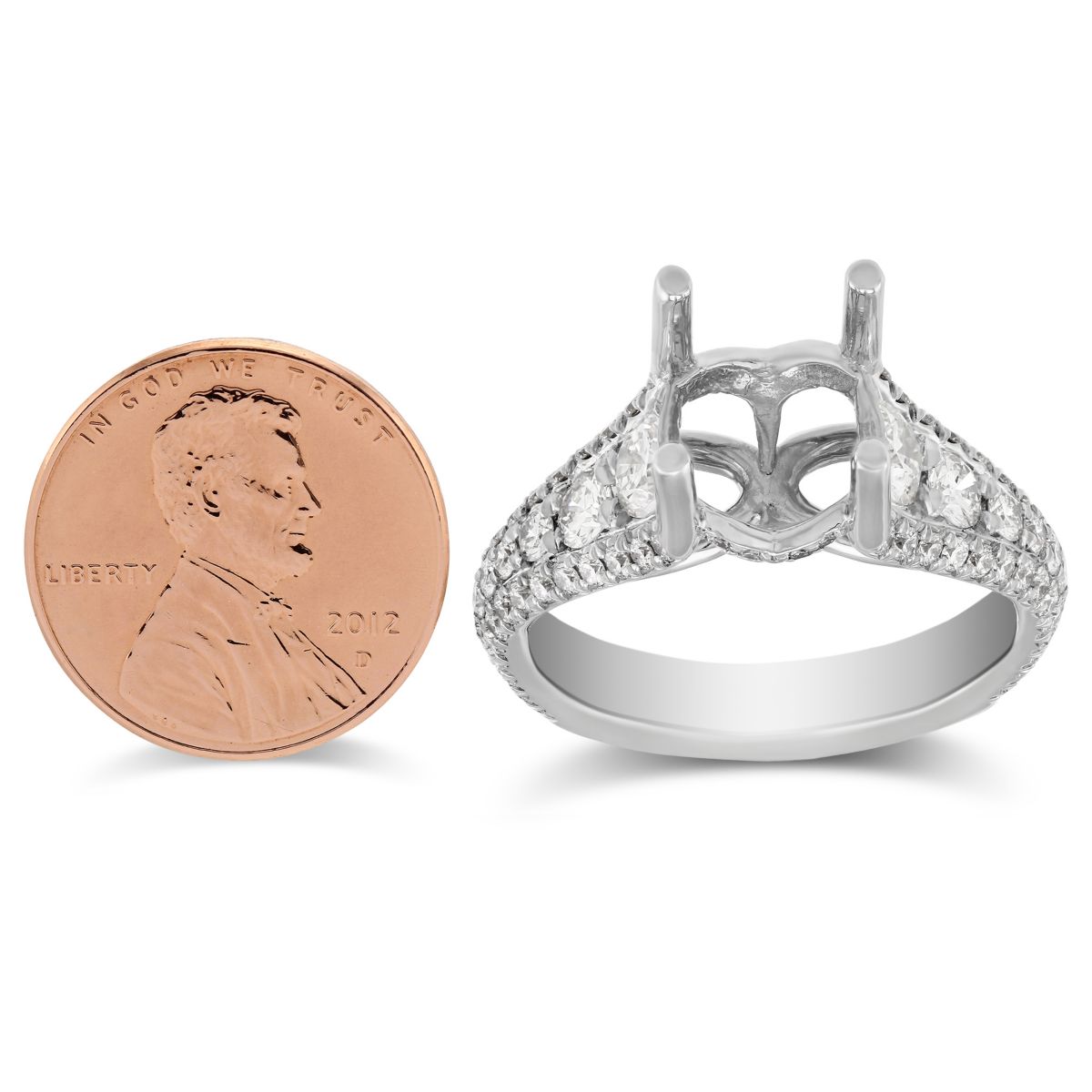 18K White Gold Three Row Diamond Ring Setting