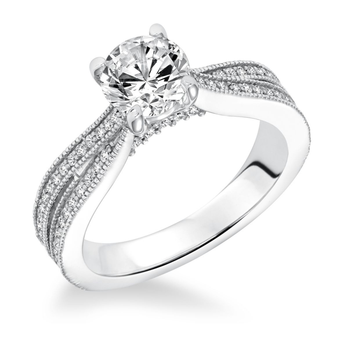 14K White Gold Split Shank Diamond Ring Setting
