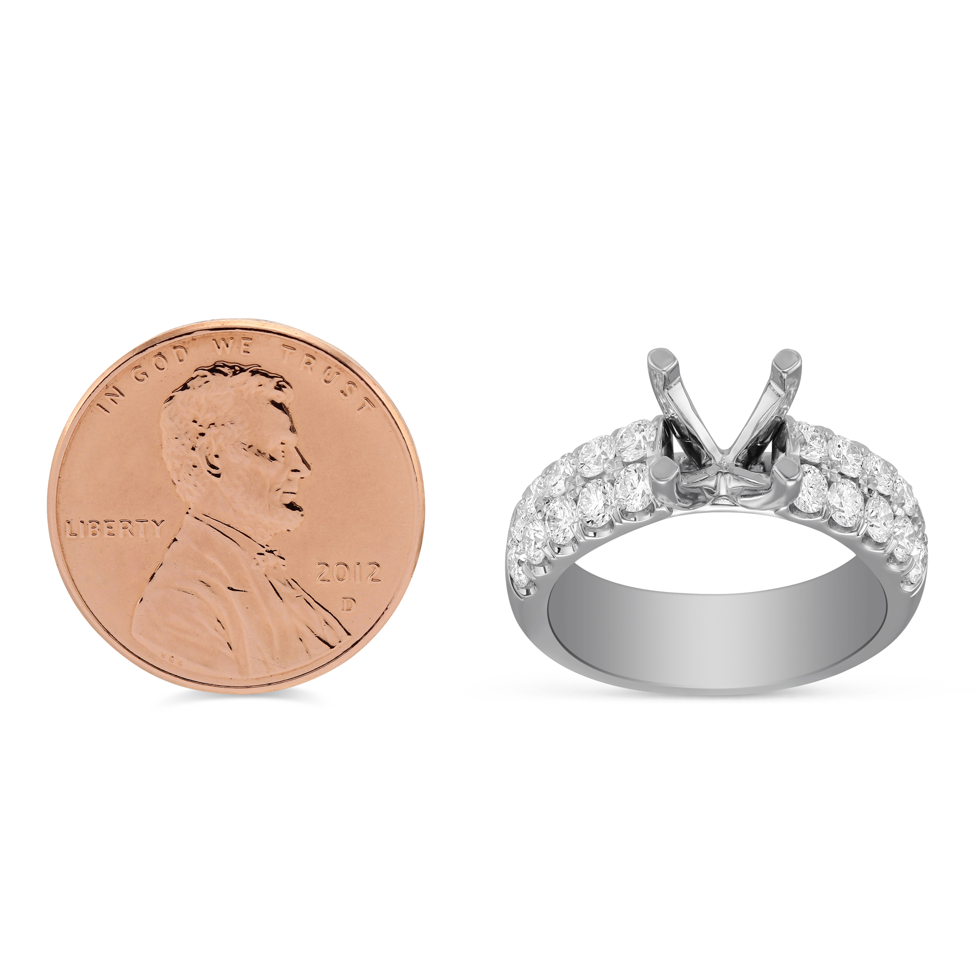 14K White Gold Two Row Diamond Ring Setting