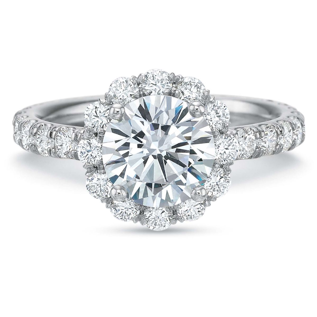 18K White Gold Diamond Halo Ring Setting, 1.13cttw