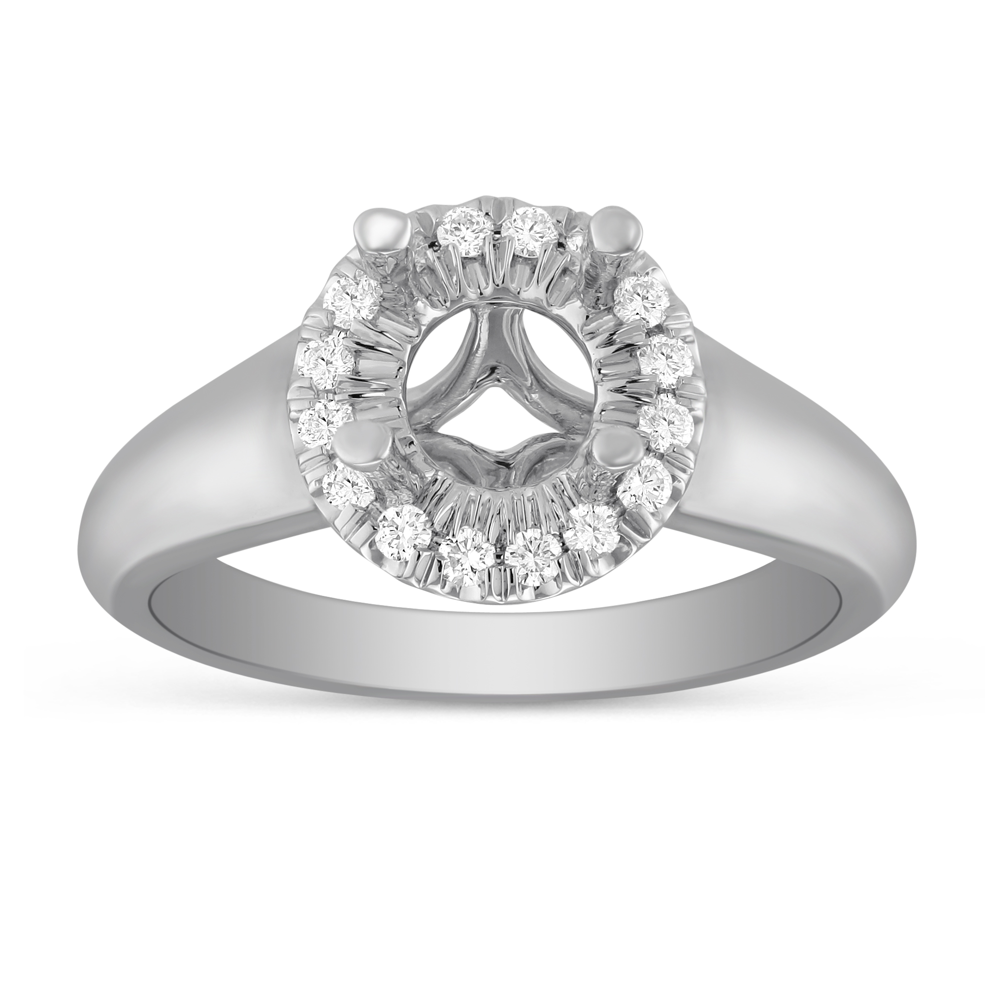 14K White Gold Diamond Halo Ring Setting, 0.17cttw