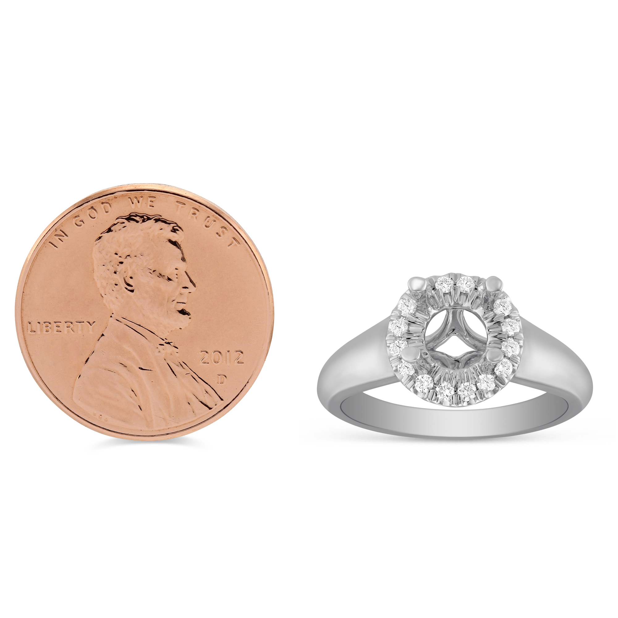 14K White Gold Diamond Halo Ring Setting, 0.17cttw