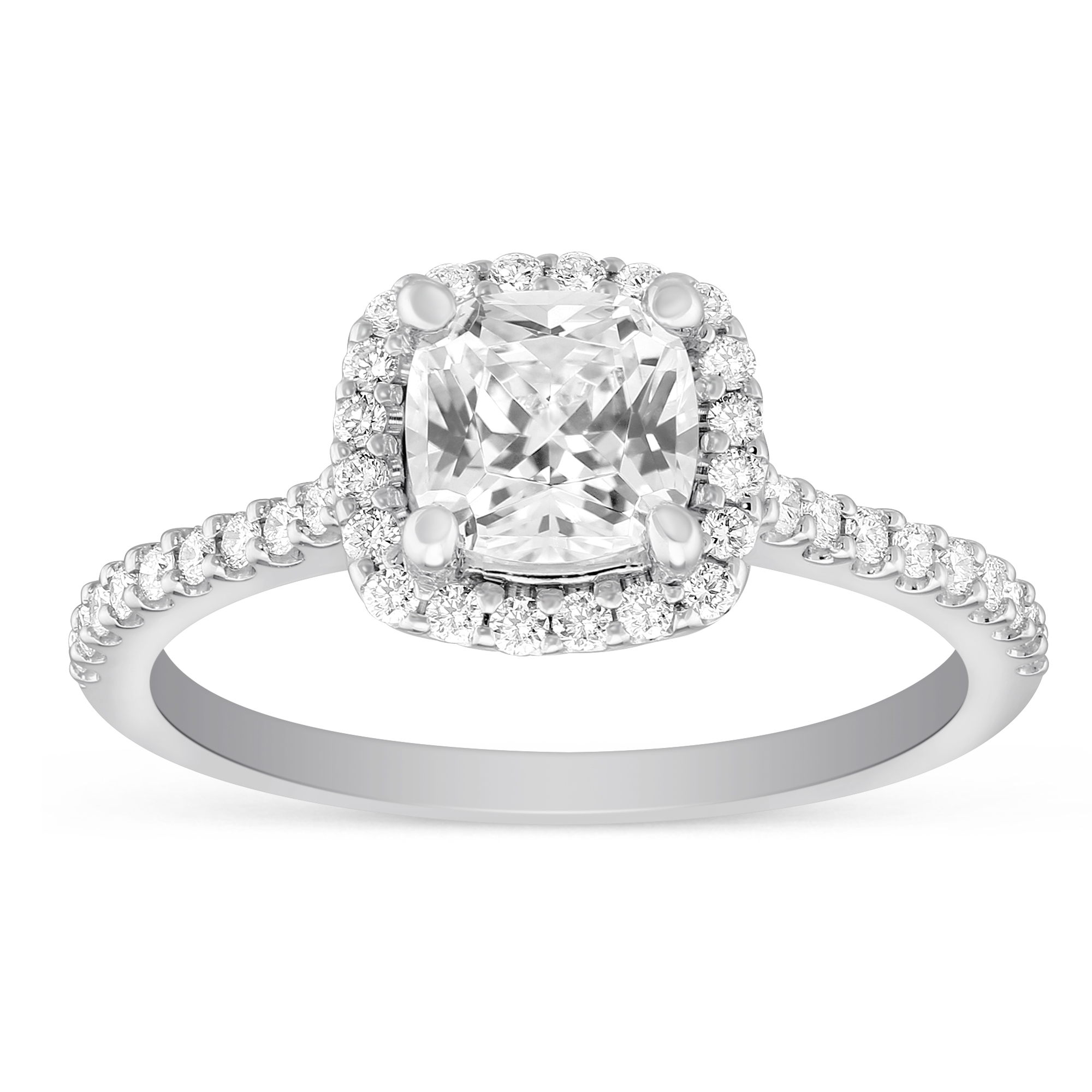 14K White Gold Single Row Prong Set Diamond Halo Ring Setting