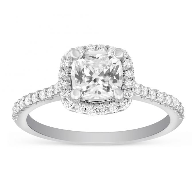14K White Gold Single Row Prong Set Diamond Halo Ring Setting