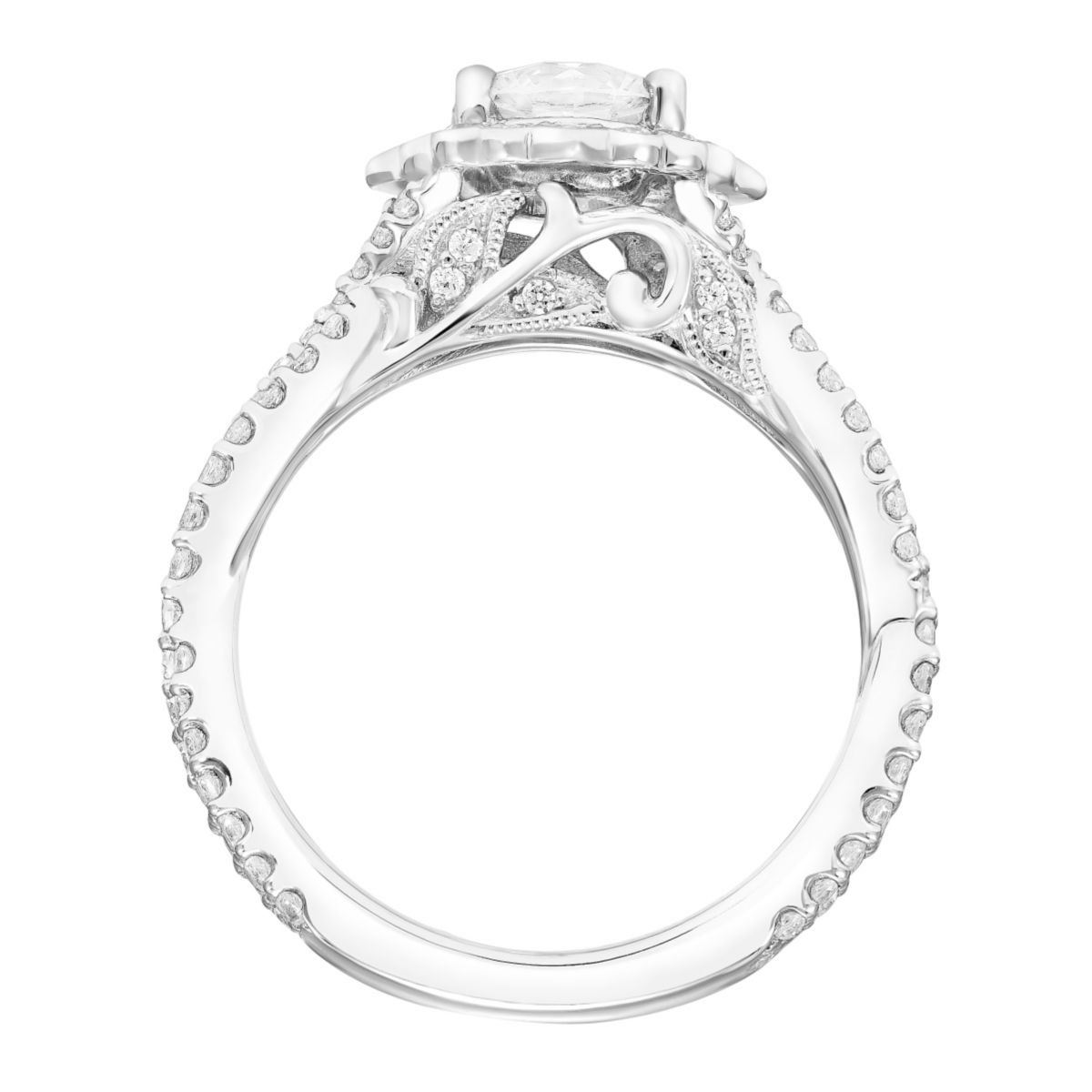ArtCarved Diamond Halo and Twisted Shank Ring Setting in White Gold, 0.71aptw