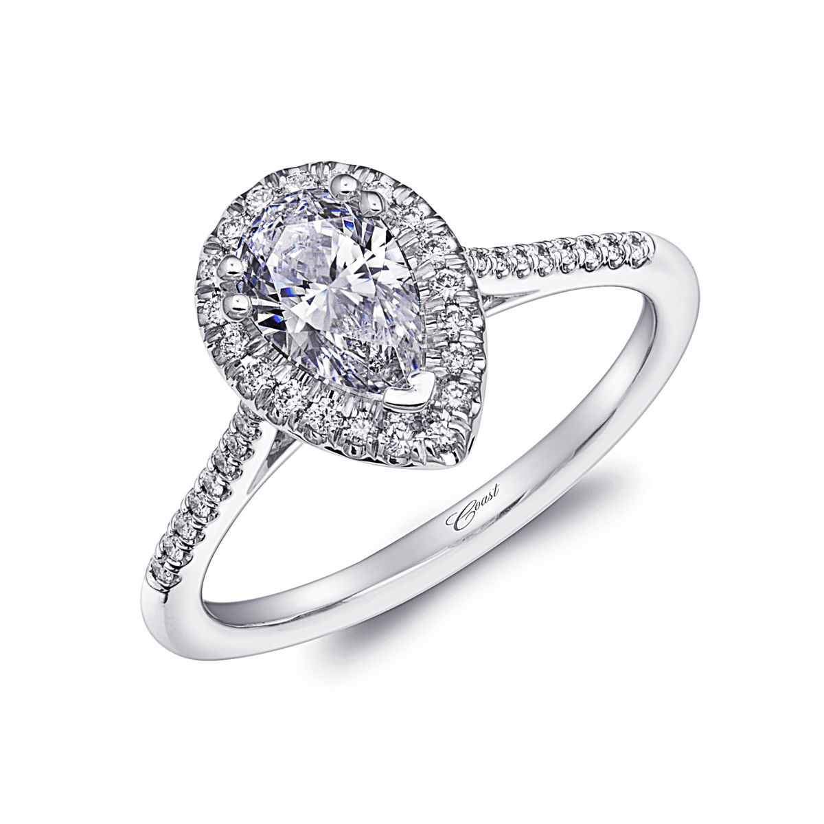 14K White Gold Diamond Pear Shaped Halo Ring Setting