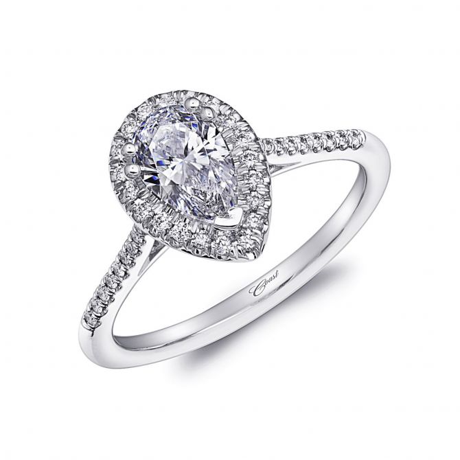 14K White Gold Diamond Pear Shaped Halo Ring Setting