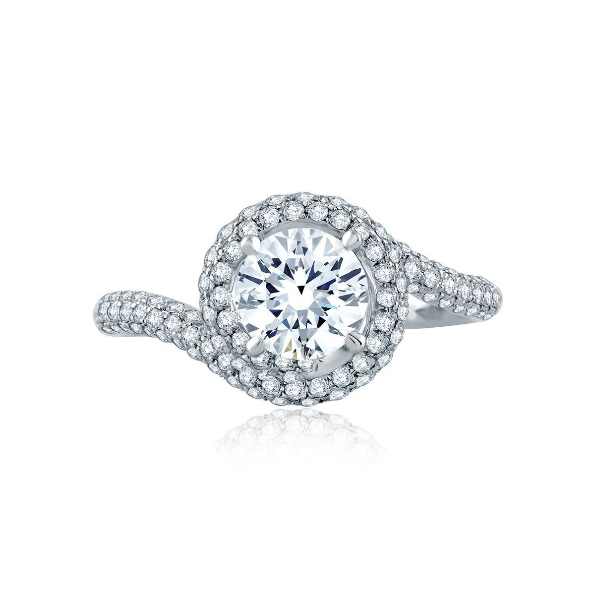 A. Jaffe 14K White Gold Diamond Swirl Frame & Shank Ring Setting, 0.57aptw