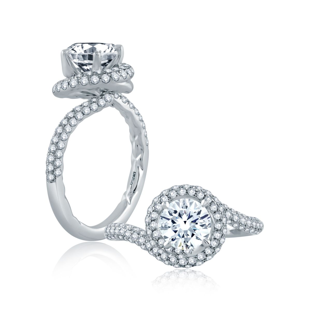 A. Jaffe 14K White Gold Diamond Swirl Frame & Shank Ring Setting, 0.57aptw