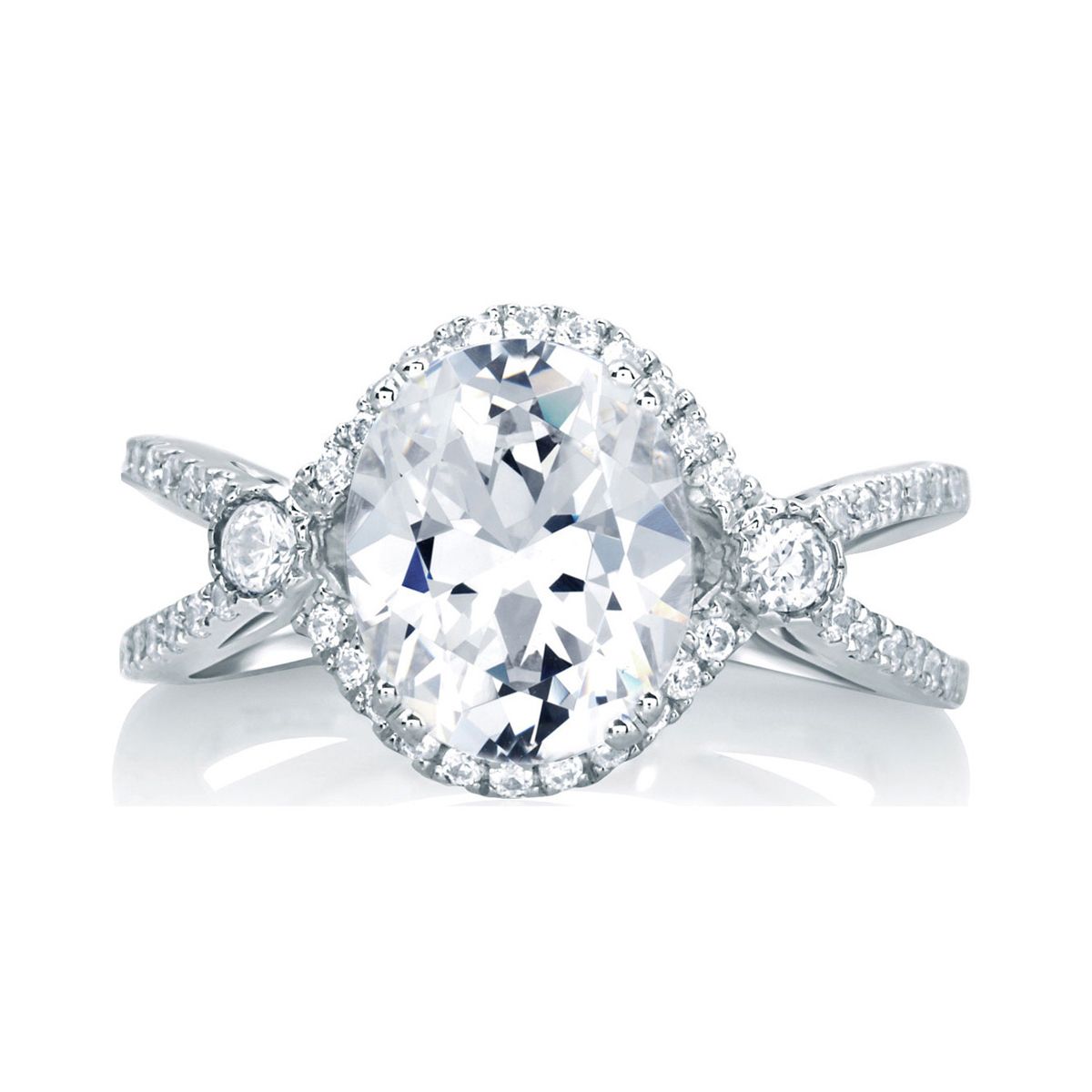 A. Jaffe 14K White Gold Diamond Halo Deco Double Shank Ring Setting, 0.33aptw