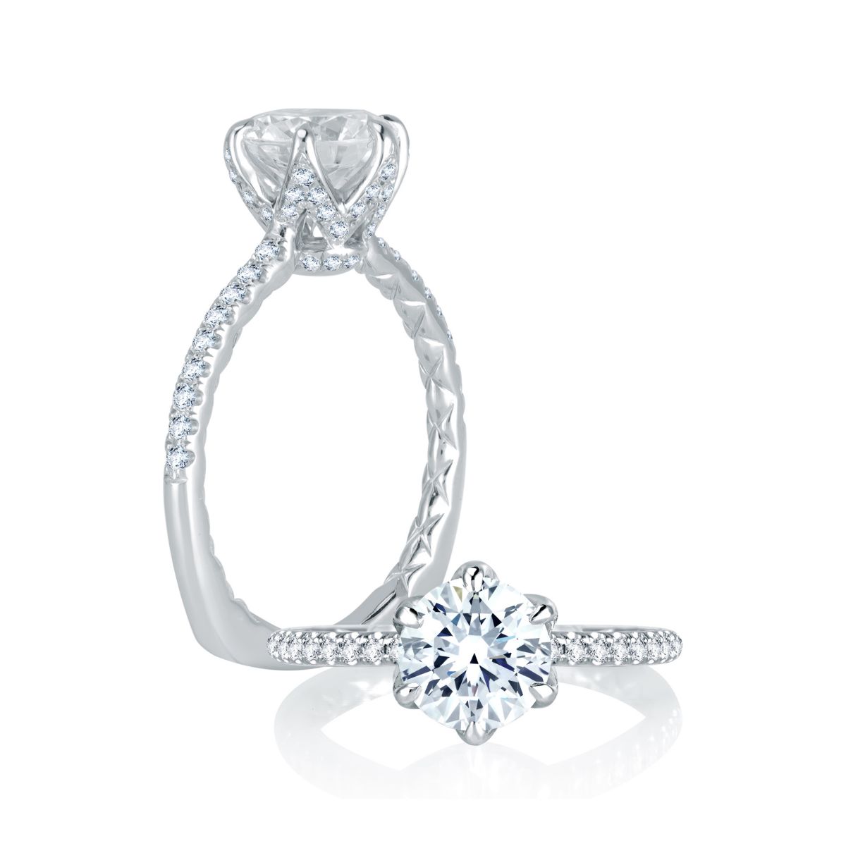 A. Jaffe 14K White Gold Diamond Shank & Basket Ring Setting, 0.33aptw