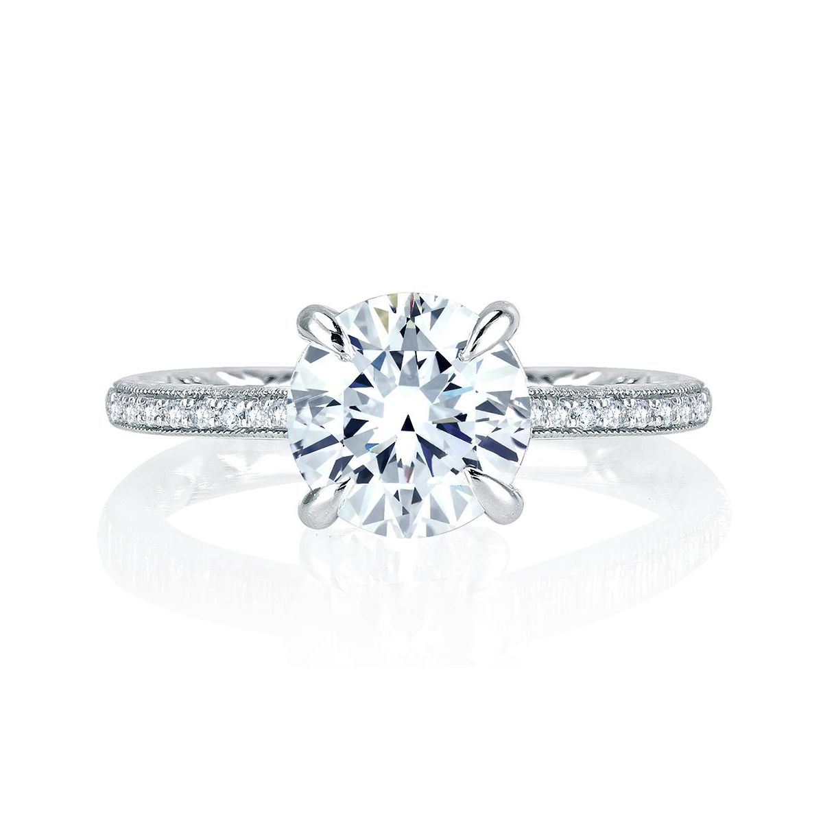 A. Jaffe 14K White Gold Diamond Milgrain Shank & Basket Ring Setting, 0.20aptw