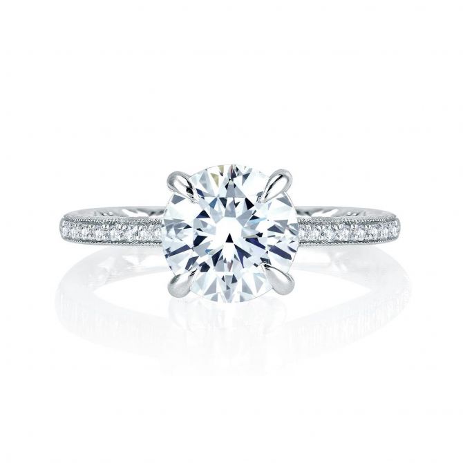 A. Jaffe 14K White Gold Diamond Milgrain Shank & Basket Ring Setting, 0.20aptw