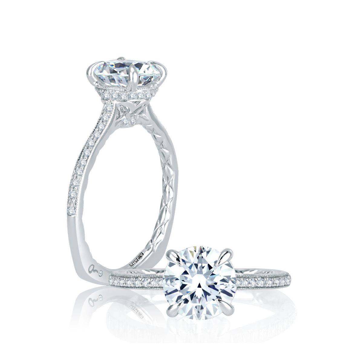 A. Jaffe 14K White Gold Diamond Milgrain Shank & Basket Ring Setting, 0.20aptw