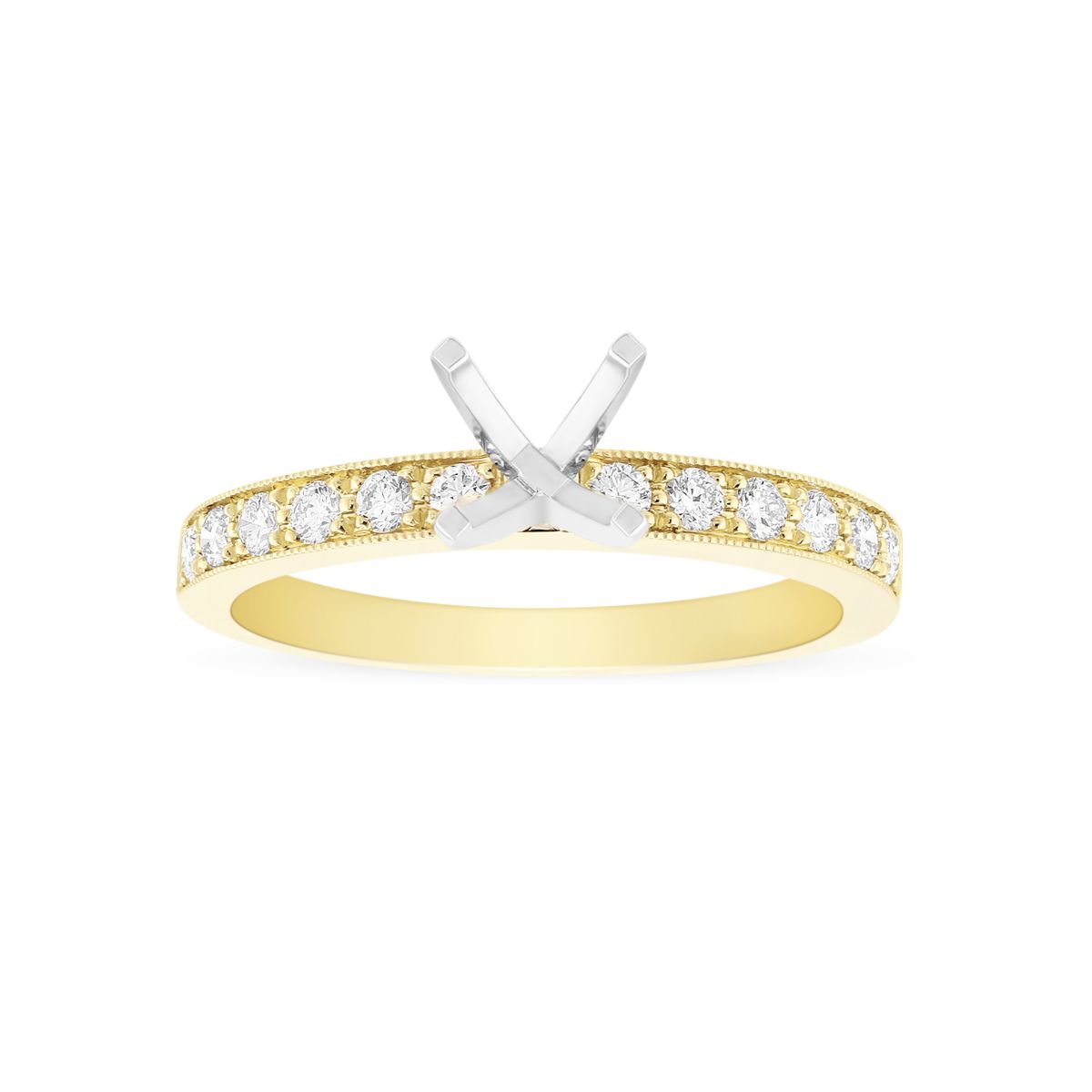 14K Yellow Gold Prong Set Diamond Ring Setting For 1.00ct Center Diamond