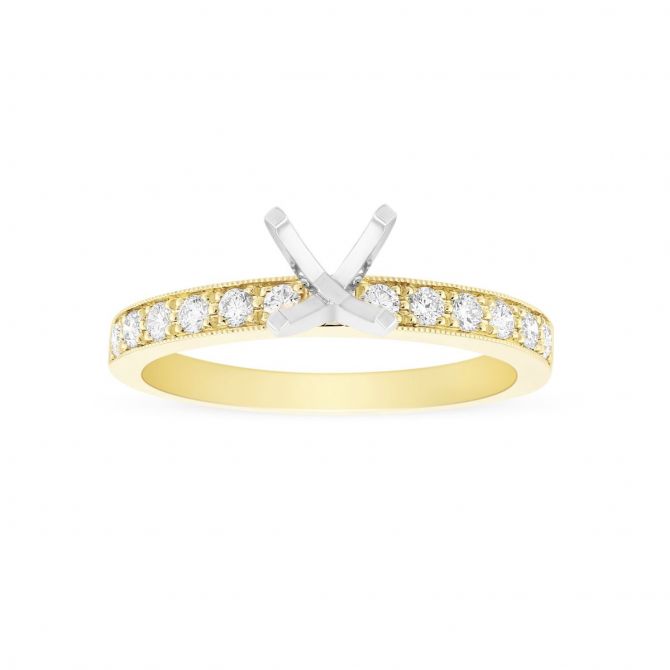 14K Yellow Gold Prong Set Diamond Ring Setting For 1.00ct Center Diamond