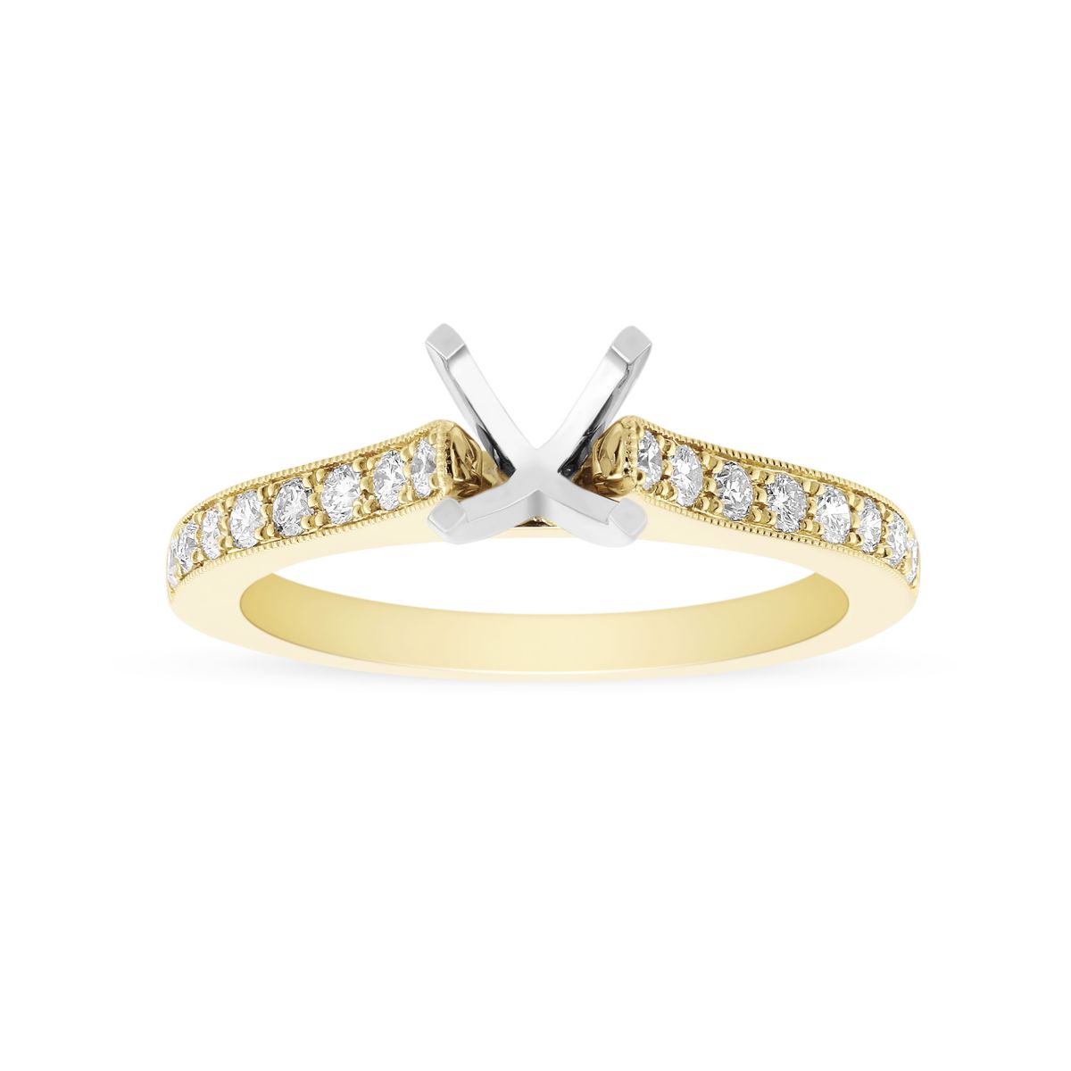 14K Yellow Gold DiamondPave Milgrain Ring Setting For 1.00ct Diamond