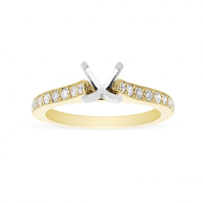 14K Yellow Gold DiamondPave Milgrain Ring Setting For 1.00ct Diamond