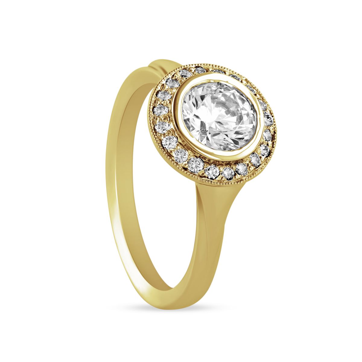 14K Yellow Gold Diamond Halo Bezel Set Ring Setting, 0.15cttw