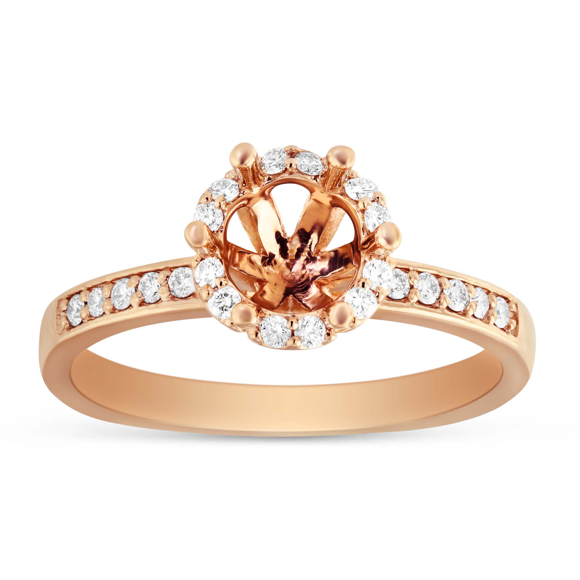 14K Rose Gold Diamond Halo Ring Setting for 1.00ct Center Diamond