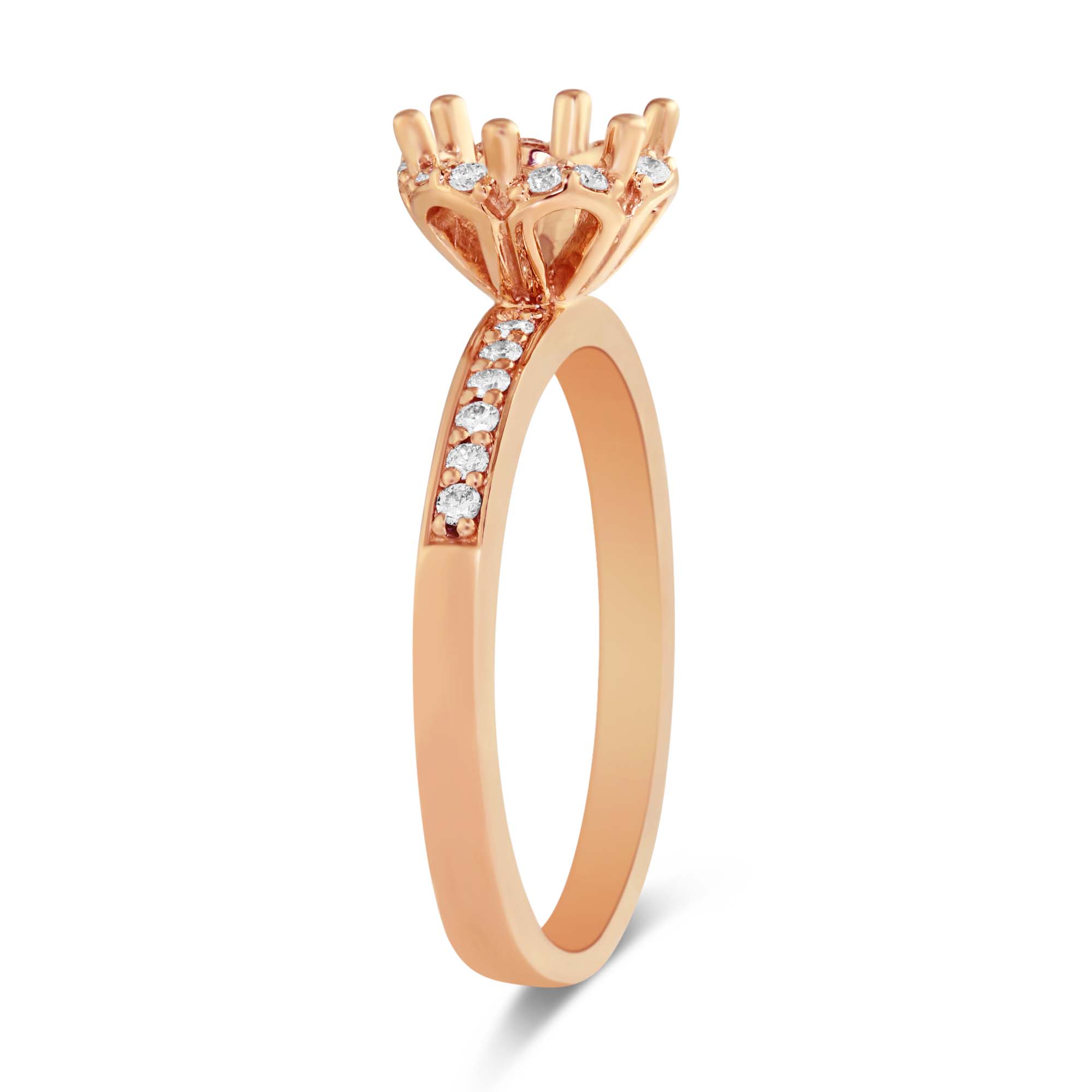 14K Rose Gold Diamond Halo Ring Setting for 1.00ct Center Diamond
