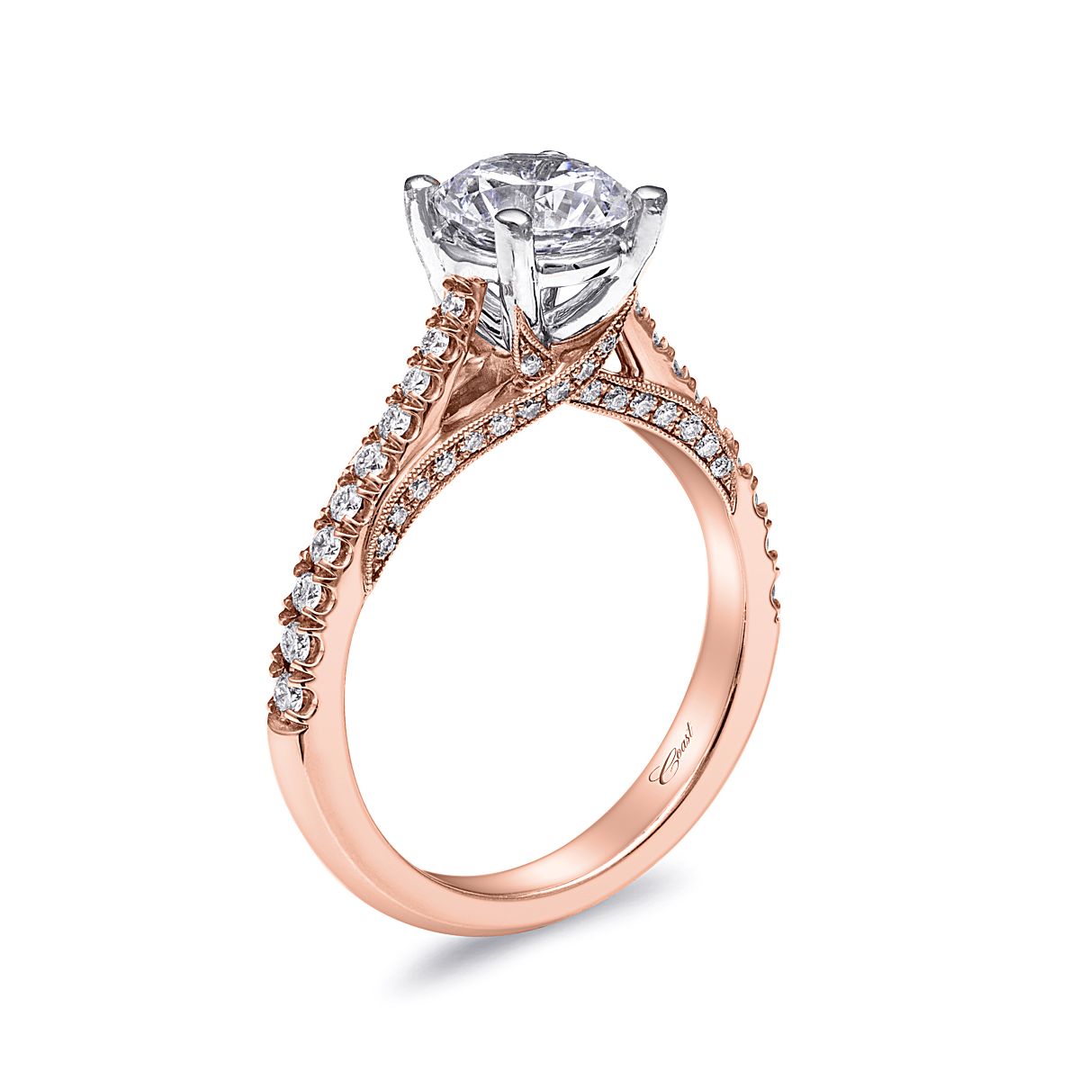 14K Rose Gold Diamond Milgrain Ring Setting with Twisted Gallery