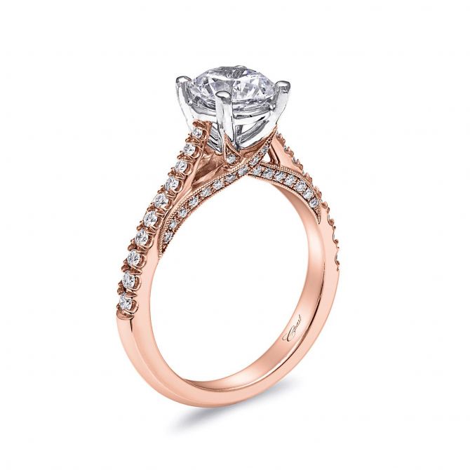 14K Rose Gold Diamond Milgrain Ring Setting with Twisted Gallery
