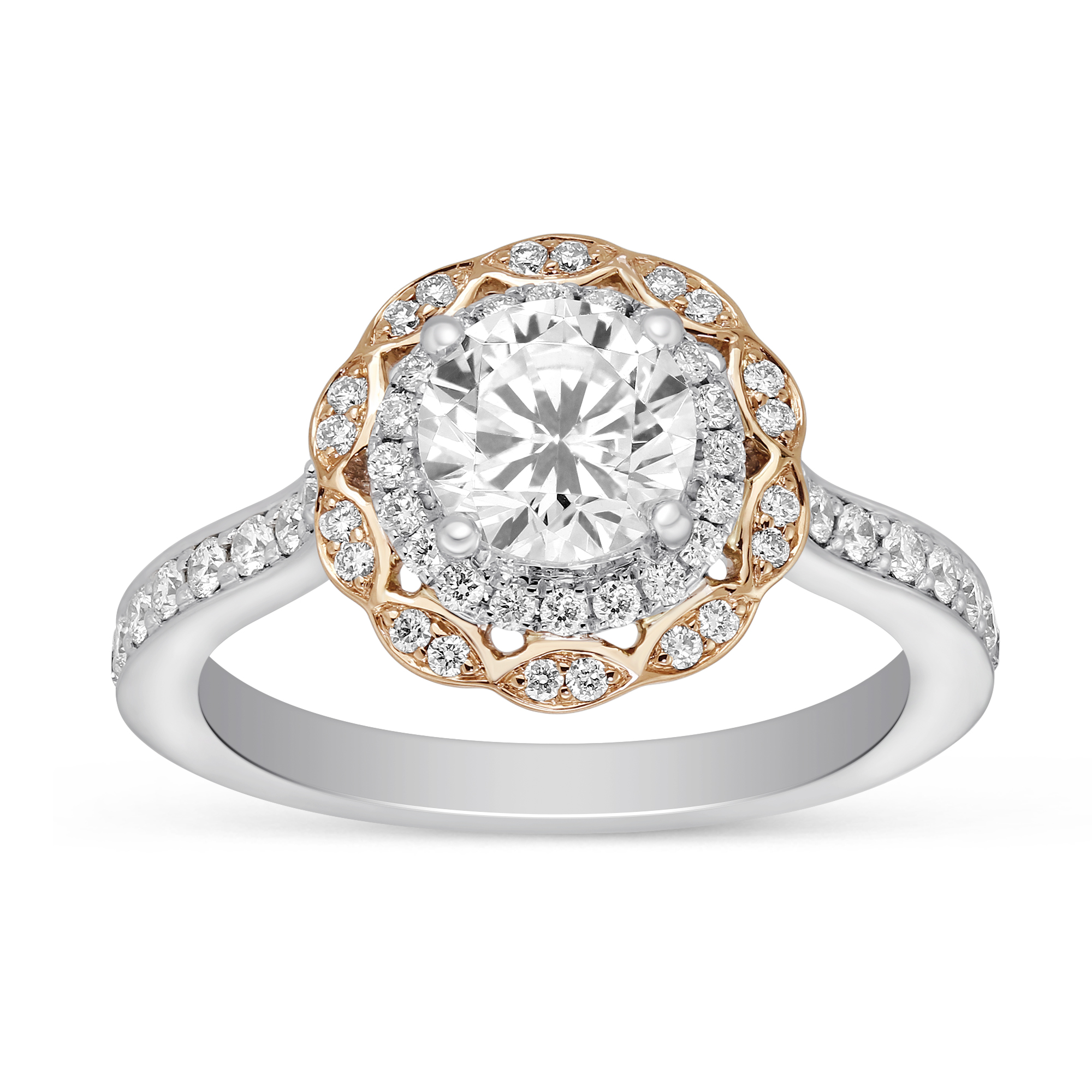 14K White & Rose Gold Double Diamond Halo Ring Setting