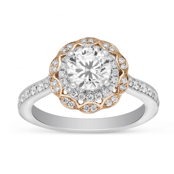 14K White & Rose Gold Double Diamond Halo Ring Setting