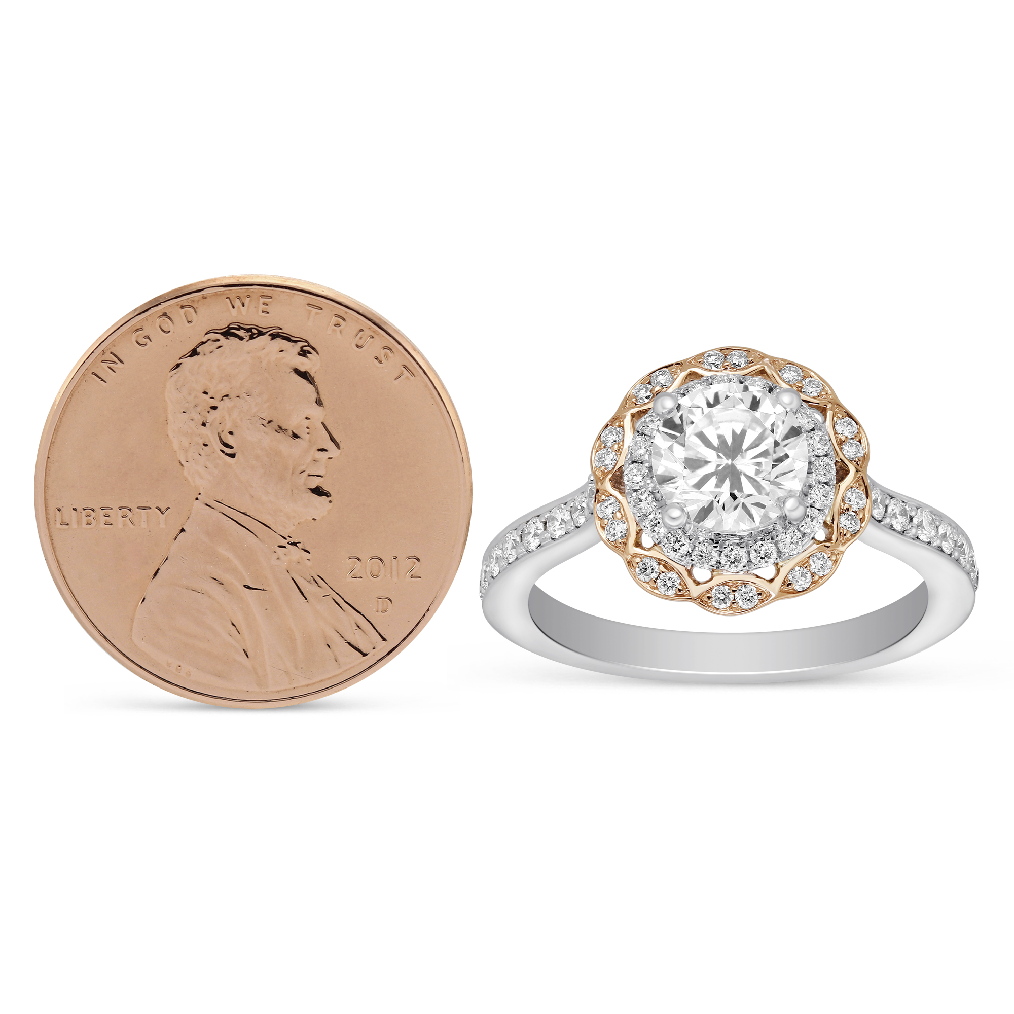 14K White & Rose Gold Double Diamond Halo Ring Setting
