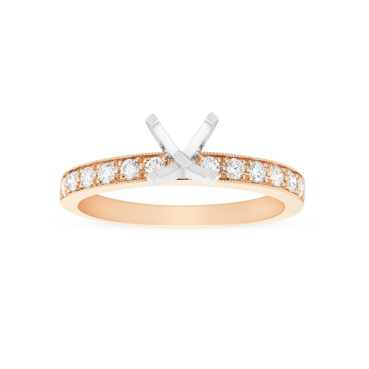 14K Rose Gold Prong Set Diamond Ring Setting for 1.00 ct Center Diamond