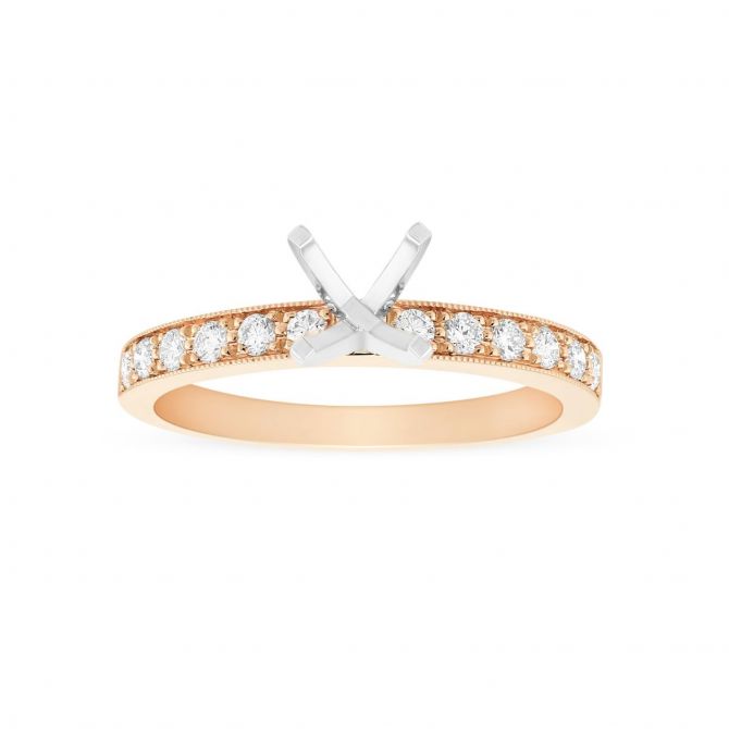 14K Rose Gold Prong Set Diamond Ring Setting for 1.00 ct Center Diamond