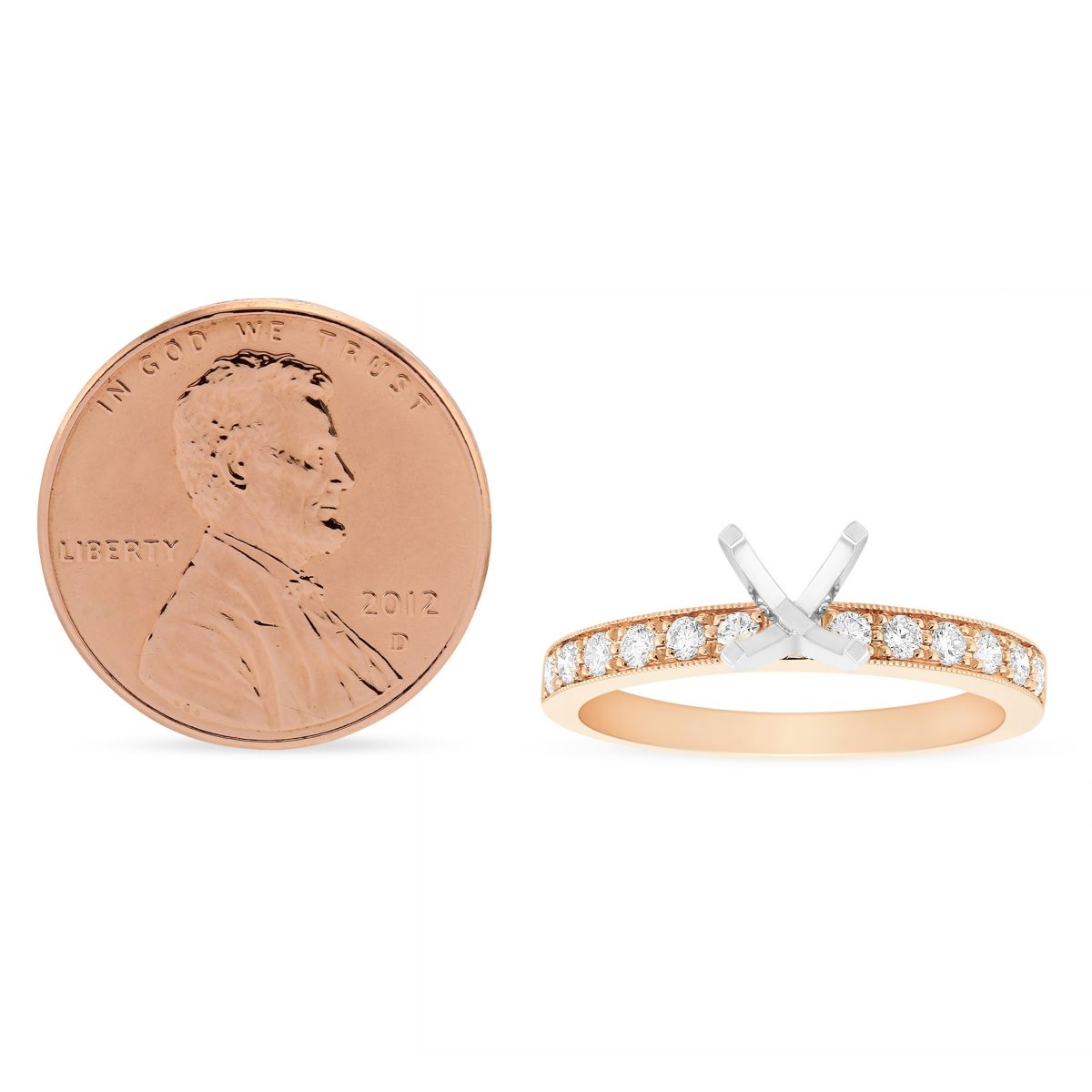 14K Rose Gold Prong Set Diamond Ring Setting for 1.00 ct Center Diamond