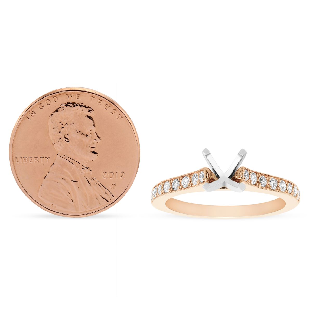 Rose Gold DiamondPave Milgrain Ring Setting For 1.00ct Center Diamond