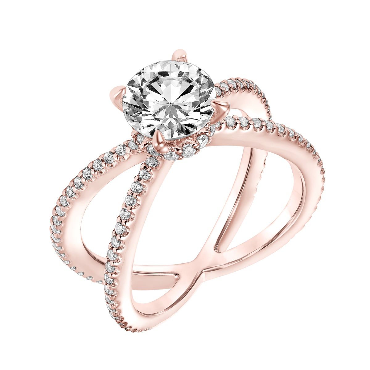 Rose Gold Diamond Pavé 2 Row X Ring Setting
